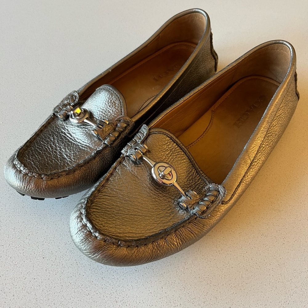 Coach Metallic Silver Loafers